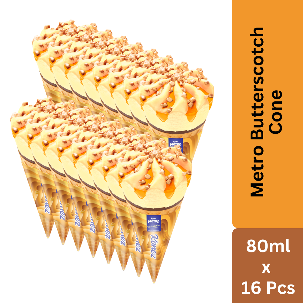 Keventer Metro Butterscotch Cone Frozen Dessert - 80ml (Pack of 16)