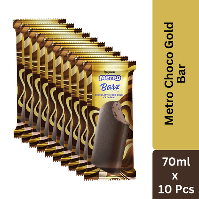 Keventer Metro Chocolaty Choco Gold Bar Ice Cream - 70ml (Pack of 10)
