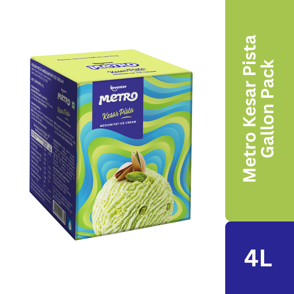 Keventer Metro Kesar Pista Gallon Pack Ice Cream - 4L