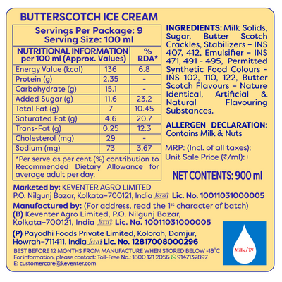 Keventer Metro Butterscotch Party Pack Ice Cream - 900ml