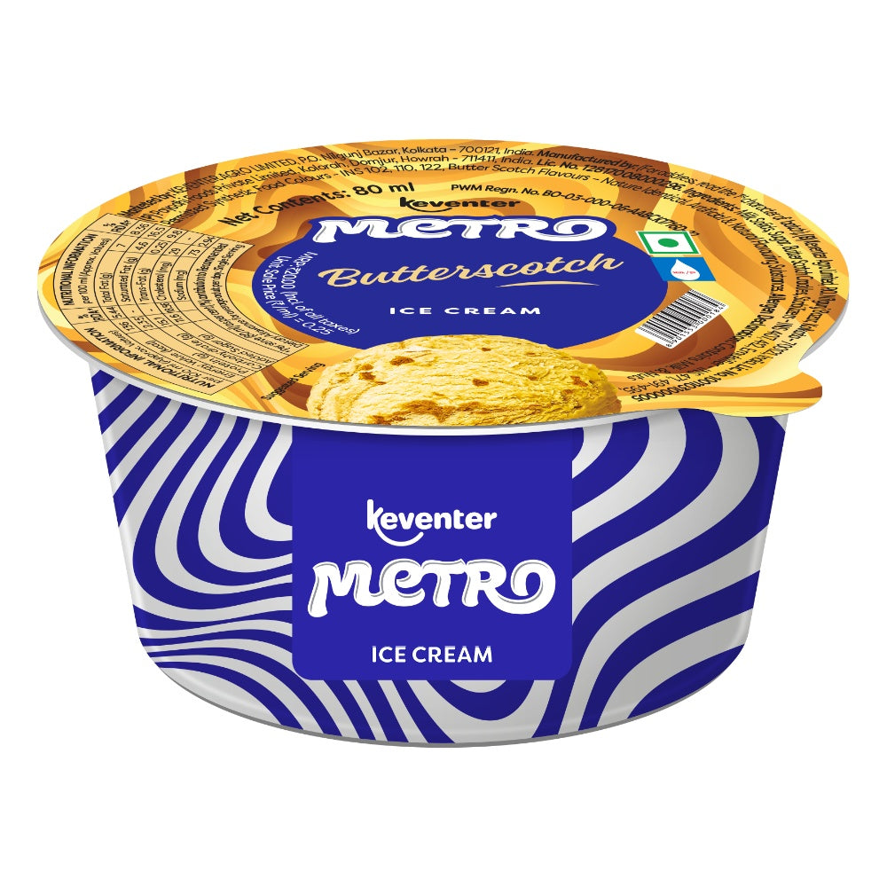 Keventer Metro Butterscotch Cup Ice Cream - 80ml (Pack of 12)