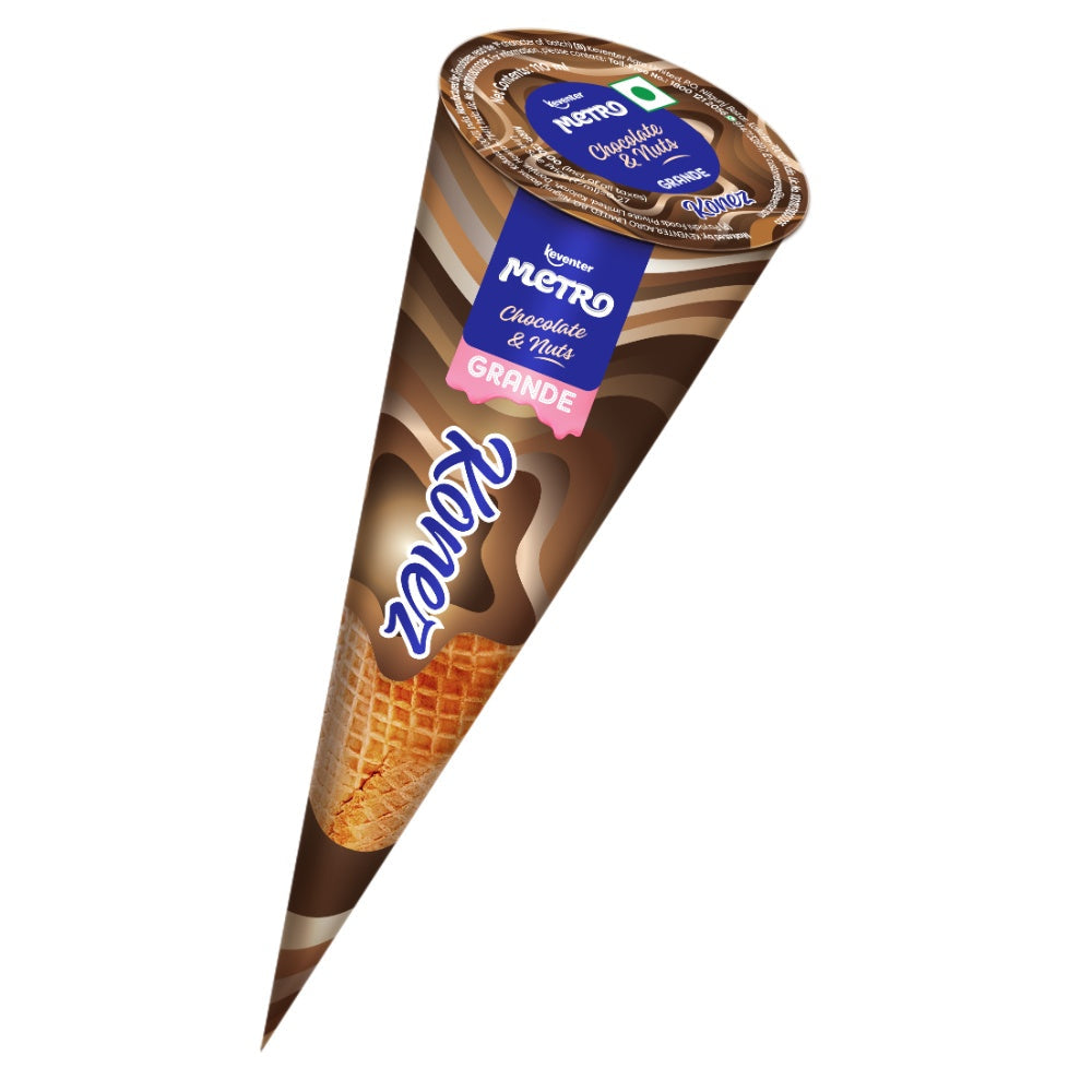 Keventer Metro Chocolate & Nuts Grande Cone Frozen Dessert - 110ml (Pack of 18)