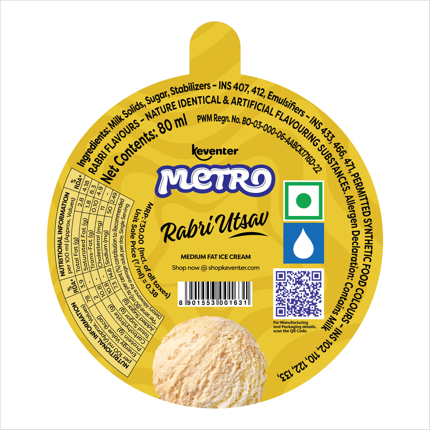 Keventer Metro Rabri Utsav Cup Ice Cream - 80ml