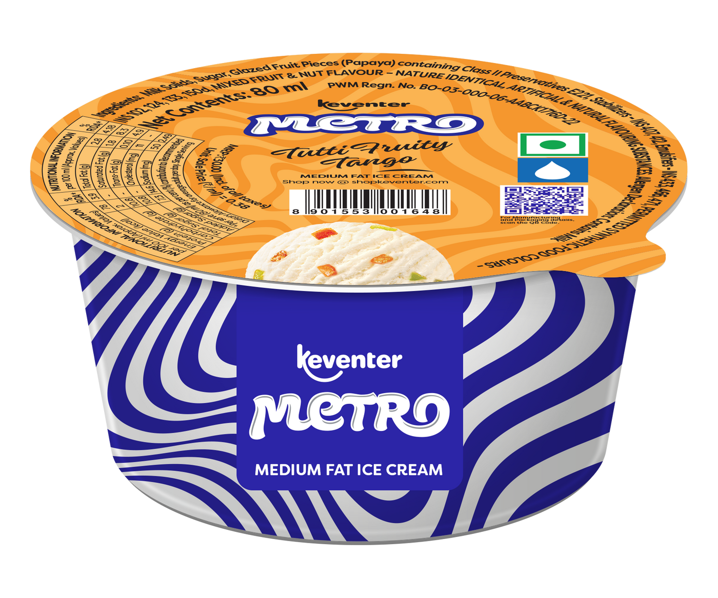 Keventer Metro Tutti Fruity Cup Ice Cream - 80ml